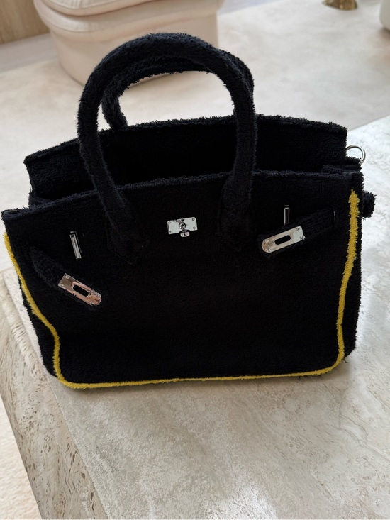 Handbags - Boatkin Black Women's Tote Bag with Yellow Trim - Lux Terry Texture